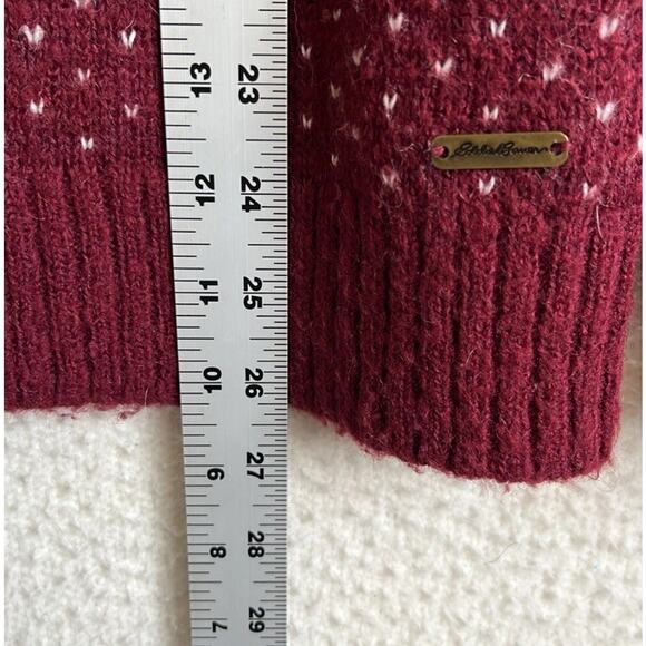 Eddie Bauer Fair Isle Women's Burgundy and White Wool Mohair Sweater Medium - Picture 5 of 6